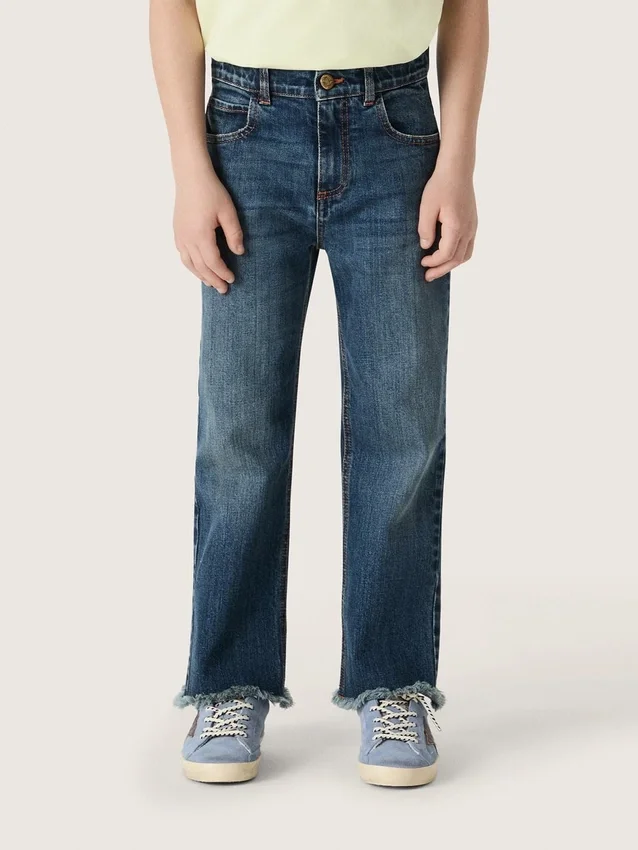 Blugi din denim pentru băieți, cu margini nefinisate și broderie