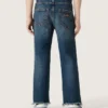 Blugi din denim pentru băieți, cu margini nefinisate și broderie