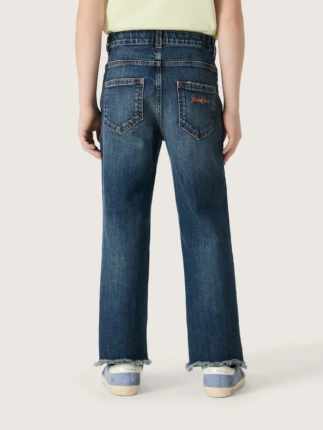 Blugi din denim pentru băieți, cu margini nefinisate și broderie
