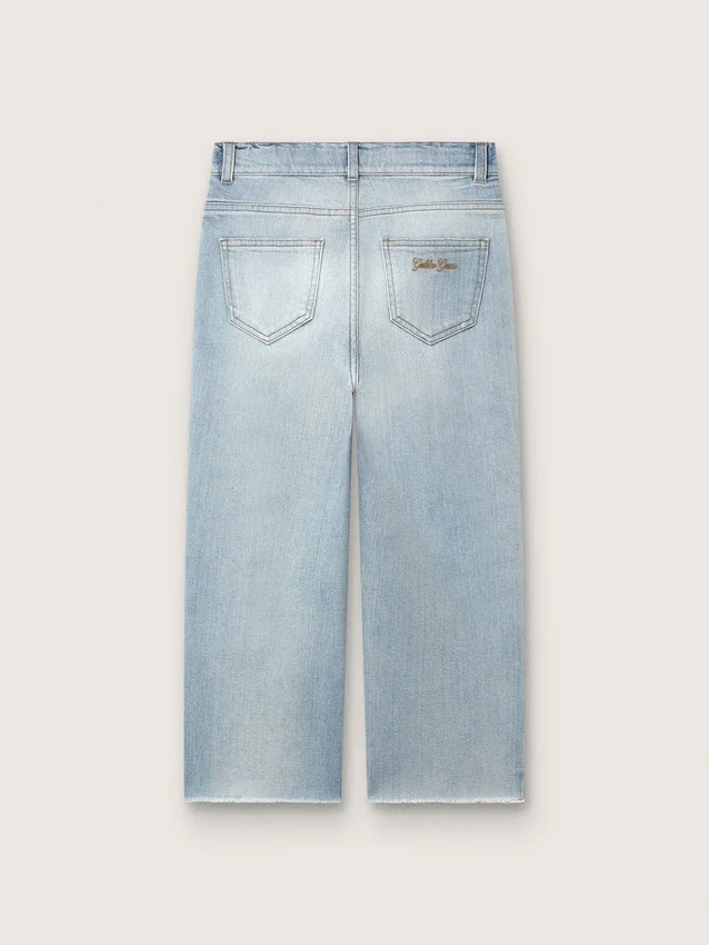 Blugi pentru băieți Golden din denim albastru deschis, cu logo brodat