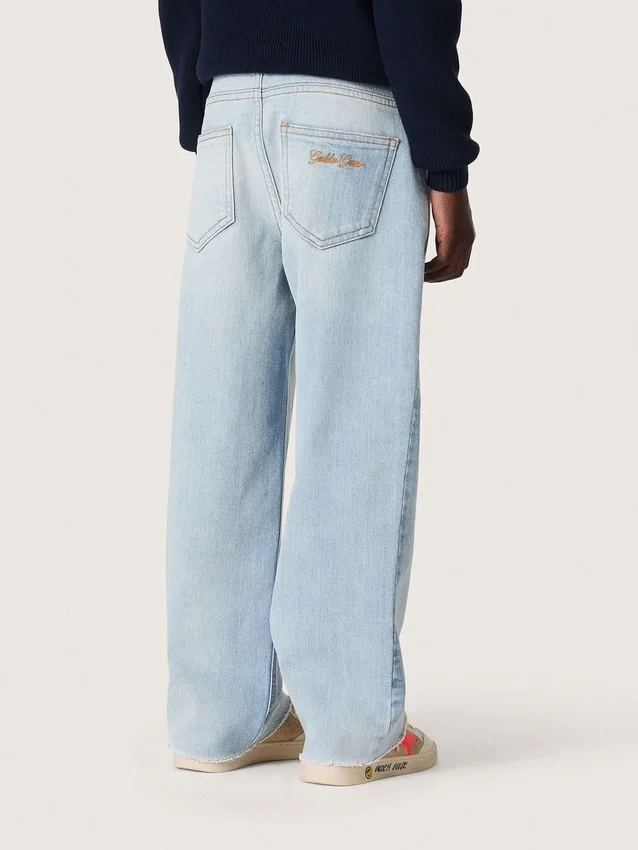 Blugi pentru băieți Golden din denim albastru deschis, cu logo brodat