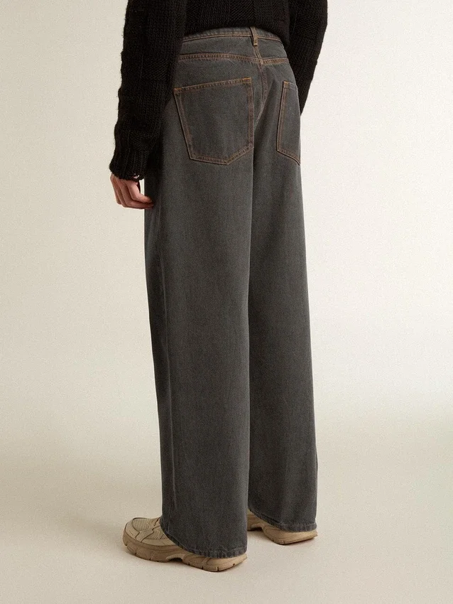 Blugi pentru bărbați de culoare gri închis, din denim cu spălare „twist crease”