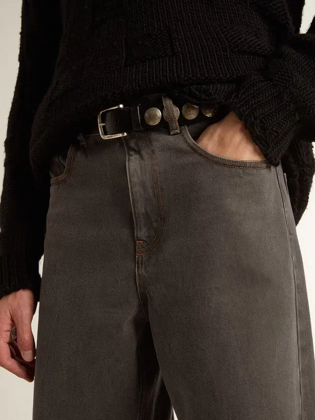Blugi pentru bărbați de culoare gri închis, din denim cu spălare „twist crease”