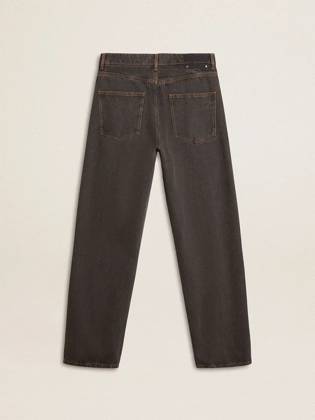 Blugi pentru bărbați de culoare gri închis, din denim cu spălare „twist crease”