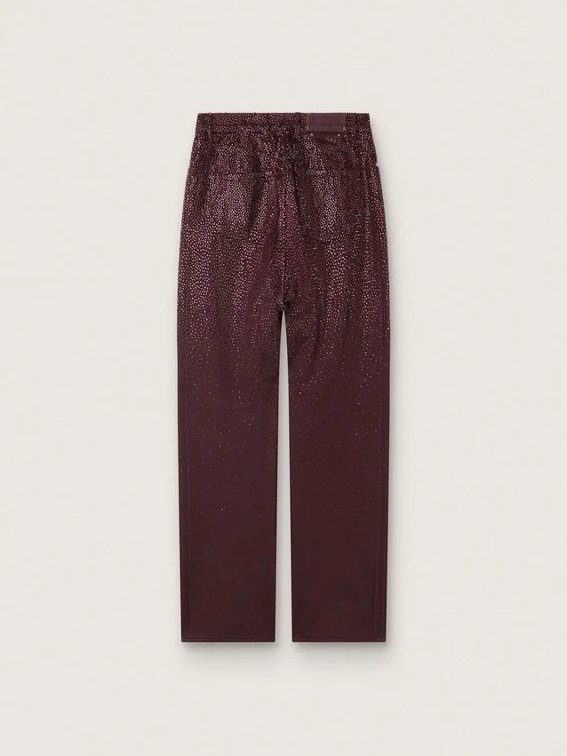 Blugi pentru femei din denim burgund cu cristale în degrade