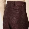 Blugi pentru femei din denim burgund cu cristale în degrade