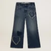 Blugi pentru fete cu croi larg, din denim albastru