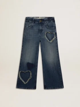 Blugi pentru fete cu croi larg, din denim albastru