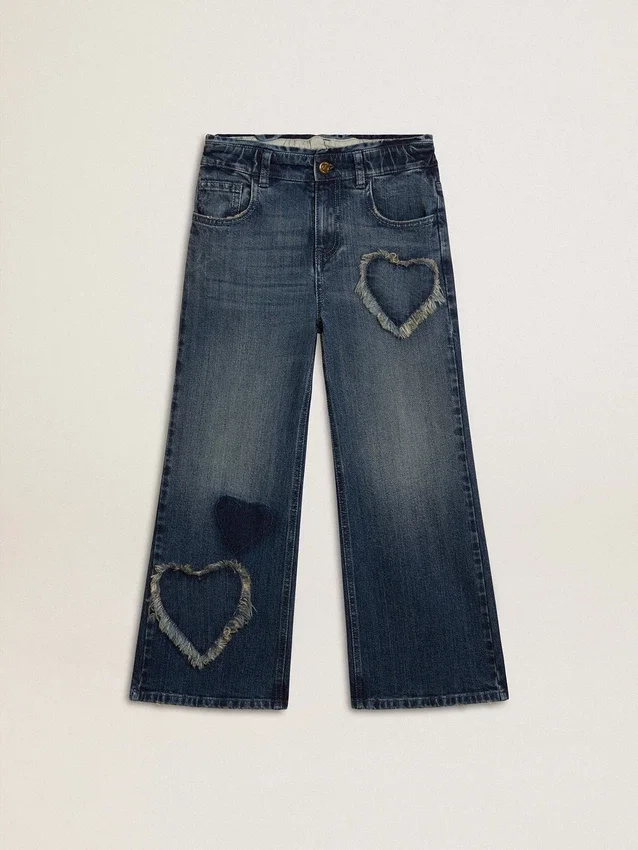 Blugi pentru fete cu croi larg, din denim albastru
