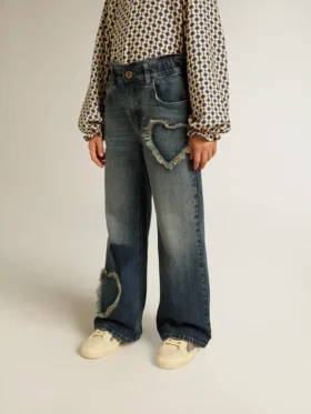 Blugi pentru fete cu croi larg, din denim albastru
