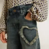 Blugi pentru fete cu croi larg, din denim albastru