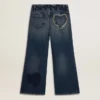Blugi pentru fete cu croi larg, din denim albastru