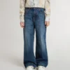 Blugi pentru fete cu croială bootcut, spălare medie și broderie