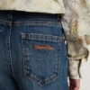 Blugi pentru fete cu croială bootcut, spălare medie și broderie