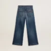 Blugi pentru fete cu croială bootcut, spălare medie și broderie
