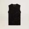 Bluză din tricot negru cu plasă, cu paiete și detalii contrastante