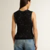Bluză din tricot negru cu plasă, cu paiete și detalii contrastante