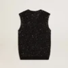 Bluză din tricot negru cu plasă, cu paiete și detalii contrastante