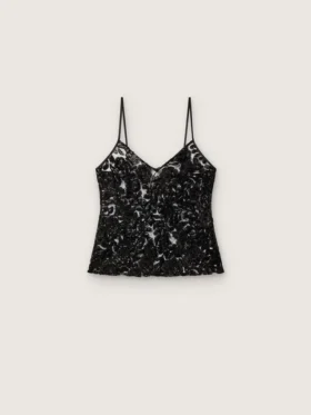 Bluză pentru femei din tul negru cu motiv floral din paiete negre
