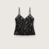 Bluză pentru femei din tul negru cu motiv floral din paiete negre