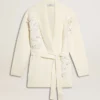 Cardigan din bumbac de culoare crem pentru femei, cu broderie florală