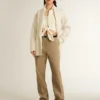 Cardigan din bumbac de culoare crem pentru femei, cu broderie florală