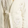 Cardigan din bumbac de culoare crem pentru femei, cu broderie florală
