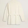 Cardigan din bumbac de culoare crem pentru femei, cu broderie florală