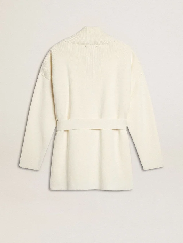 Cardigan din bumbac de culoare crem pentru femei, cu broderie florală