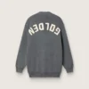 Cardigan din bumbac gri melanj pentru femei, cu logo pe spate