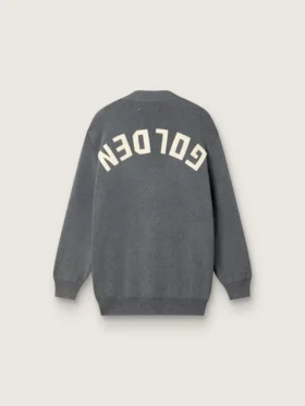 Cardigan din bumbac gri melanj pentru femei, cu logo pe spate