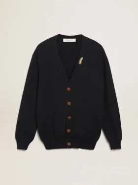 Cardigan din Golden Collection, din bumbac albastru închis, cu finisaj uzat