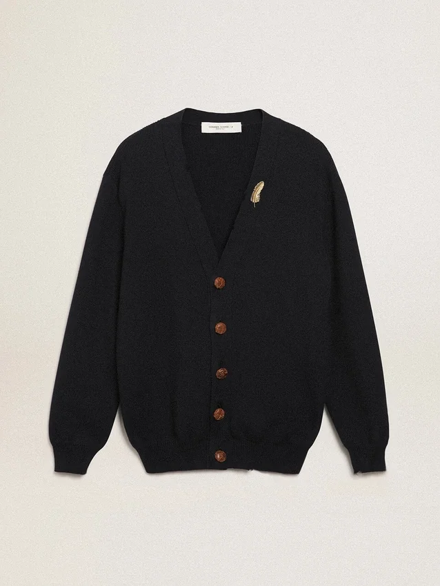 Cardigan din Golden Collection, din bumbac albastru închis, cu finisaj uzat