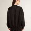 Cardigan negru pentru femei cu broderie cu mărgele în stil „toile de jouy” ton pe ton