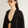 Cardigan negru pentru femei cu broderie cu mărgele în stil „toile de jouy” ton pe ton