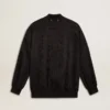 Cardigan negru pentru femei cu broderie cu mărgele în stil „toile de jouy” ton pe ton