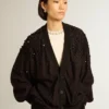 Cardigan negru pentru femei cu broderie în nuanțe