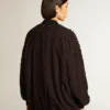 Cardigan negru pentru femei cu broderie în nuanțe