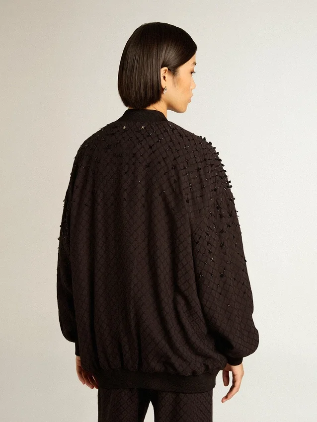 Cardigan negru pentru femei cu broderie în nuanțe