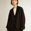 Cardigan negru pentru femei cu broderie în nuanțe