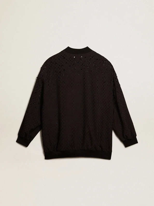 Cardigan negru pentru femei cu broderie în nuanțe