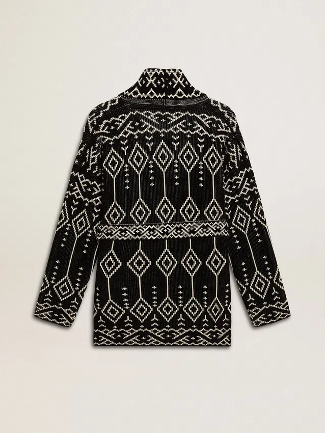 Cardigan negru pentru femei, cu curea și cristale