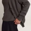 Cardigan pentru bărbați din bumbac gri melanj, cu logo pe spate