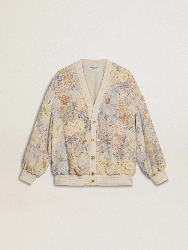 Cardigan pentru femei cu imprimeu floral și broderie