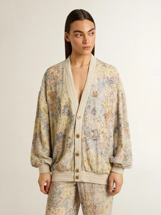 Cardigan pentru femei cu imprimeu floral și broderie