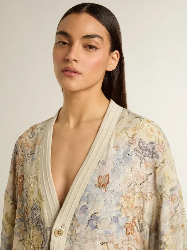 Cardigan pentru femei cu imprimeu floral și broderie