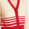 Cardigan pentru femei, de culoare crem, cu dungi roșii