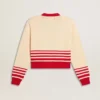 Cardigan pentru femei, de culoare crem, cu dungi roșii