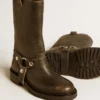 Cizme Kurt din piele neagră cu cataramă argintie