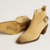 Cizme la gleznă Patty din piele de căprioară cerată, de culoare nisip